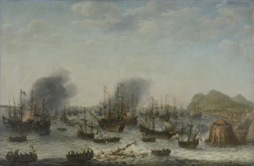 海戦 Painting - ジェイコブ・ファン・ヘームスケルク 1607 で ジブラルタルのドアと提督のベベルを支配するスパニアルデンの勝利